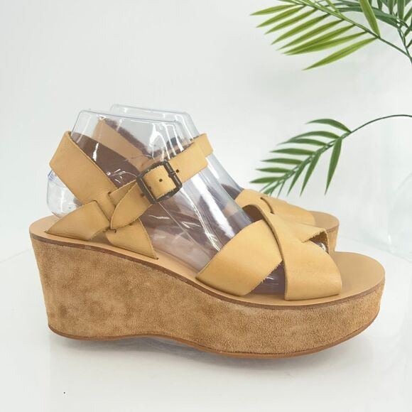 Kork-Ease Women's Ava Sandal Size 10.5 Wedge Platform Tan Leather Slingback - Picture 3 of 16